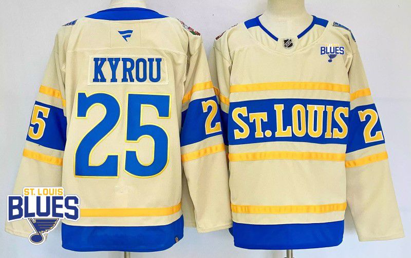 Men St.Louis Blues #25 Kyrou Cream Fanatics 2025 NHL Jersey style 2->st.louis blues->NHL Jersey